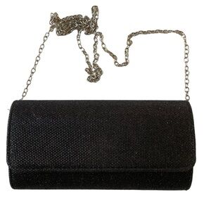 Black Clutch Evening Bag with Silver Chain strap